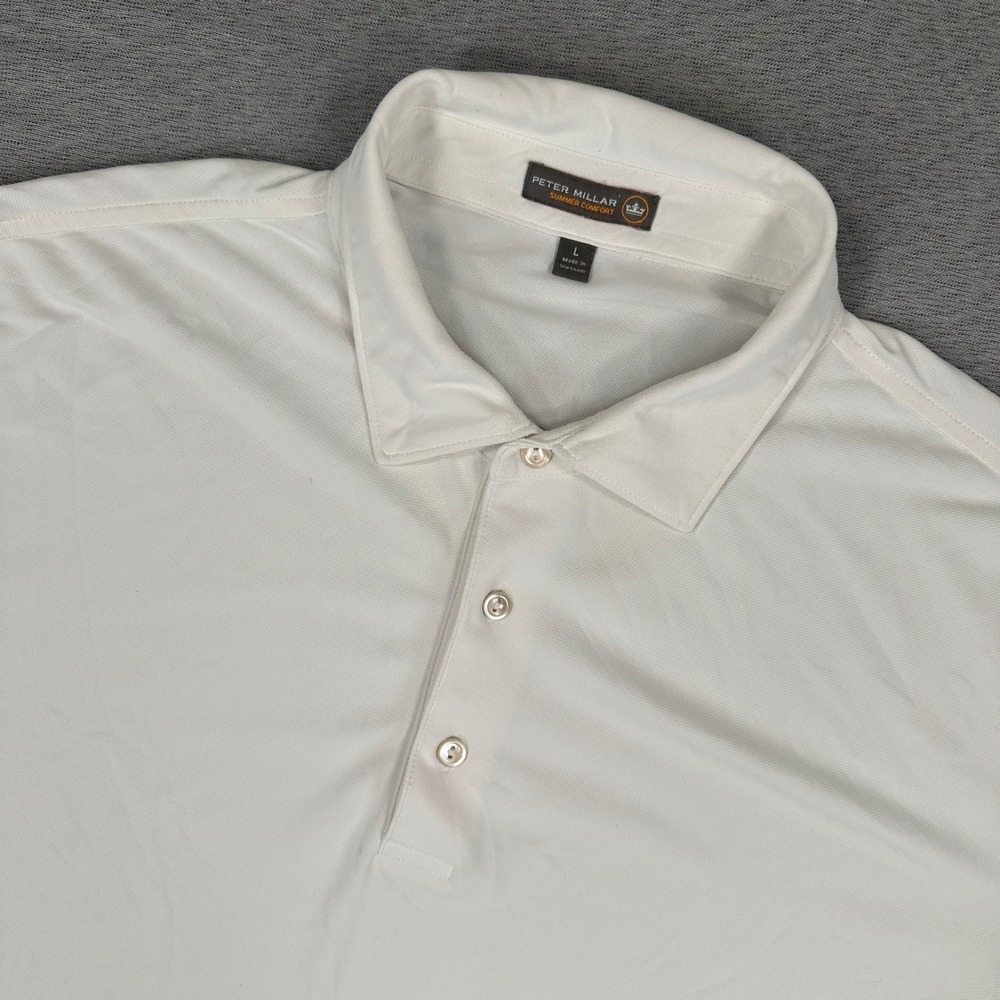 Peter Millar Summer Comfort Polo Shirt Mens Large White Solid Performance Golf
